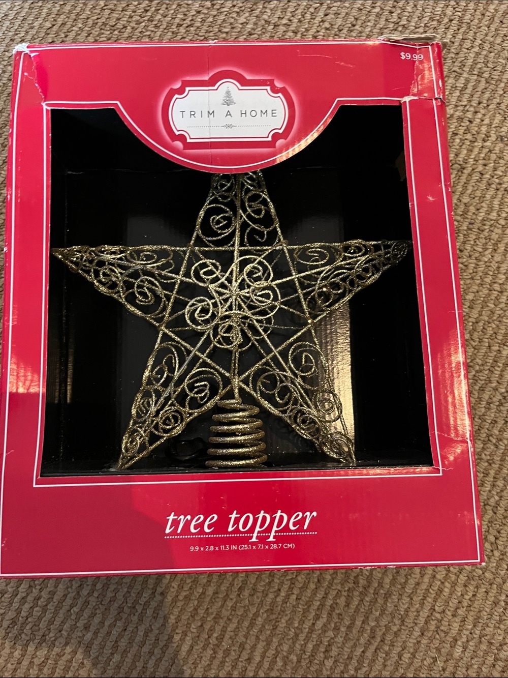 Trim A Home Gold Glitter Star Tree Topper with box